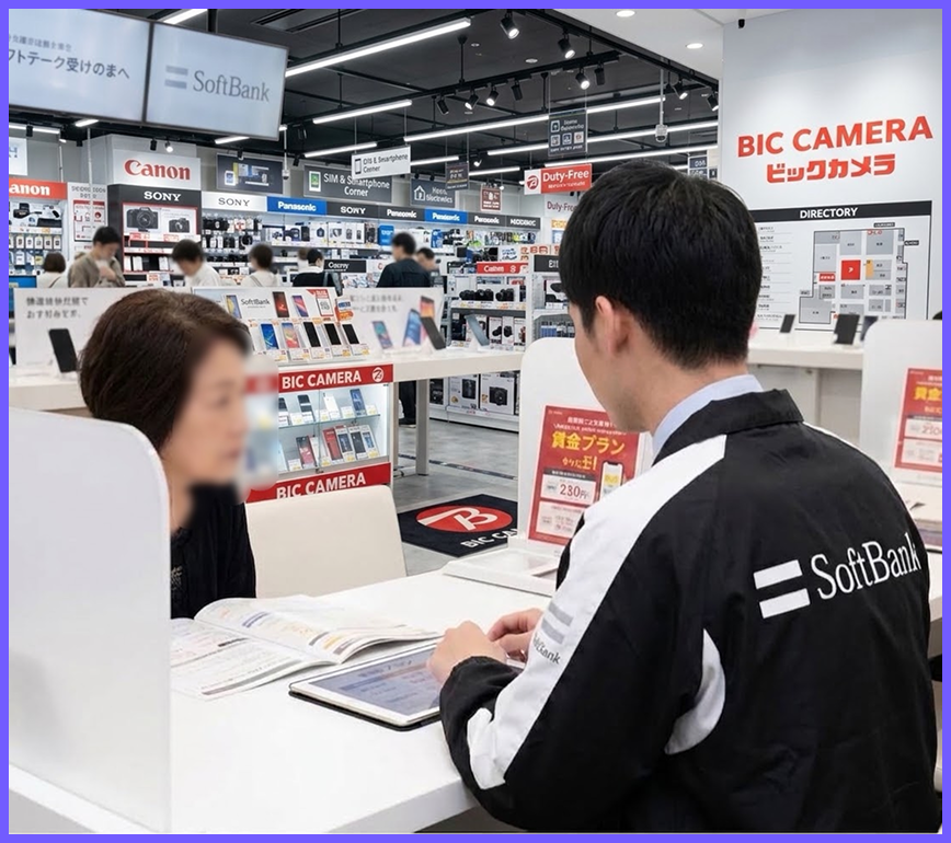家電量販店の店頭で接客している様子